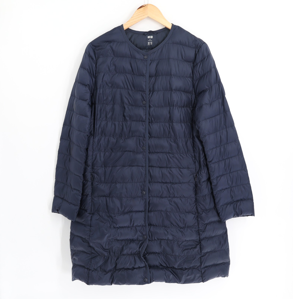 Uniqlo Women’s XL Navy Blue Down Puffer Longline Quilted Ultra Light Travel Coat